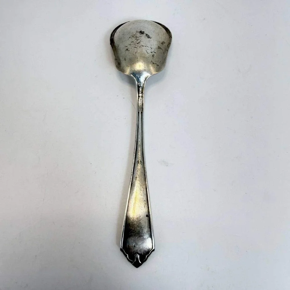 Antique Sterling Silver Sugar Shell Spoon Monogram L Art Nouveau 28g 5.75in